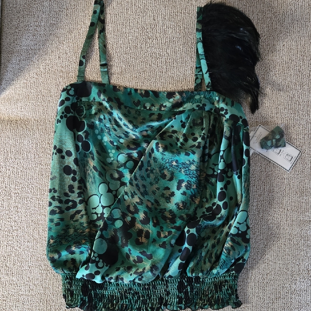 Bisou Bisou Teal and Black Patterned Camisole